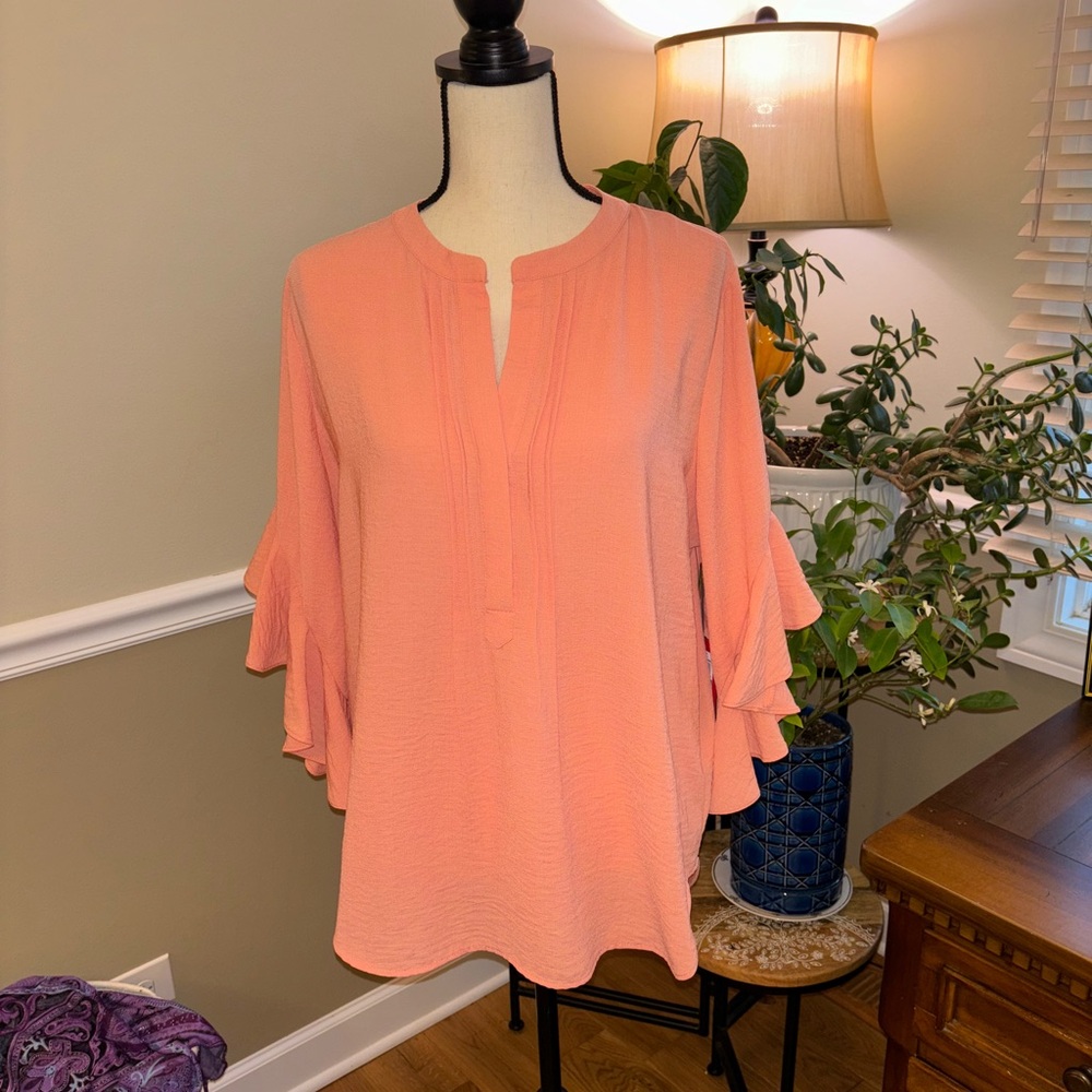 Women’s Coral Pink Ruffle Sleeve Tunic Top